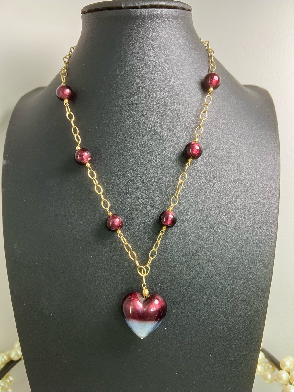 Purple Heart Glass Necklace 14K GF & 925 B1